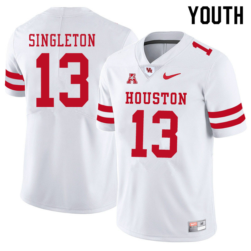 Youth #13 Jeremy Singleton Houston Cougars College Football Jerseys Sale-White - Click Image to Close